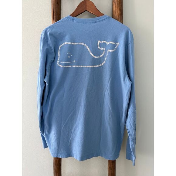 Vineyard Vines Light Blue Whale Logo Long Sleeve T-Shirt Casual Cotton Tee - Picture 2 of 5